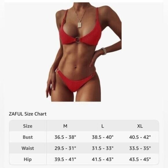 Zaful Red O-Ring Bikini Set Medium Women’s Ribbed Triangle Swimwear Two Piece - Picture 7 of 9